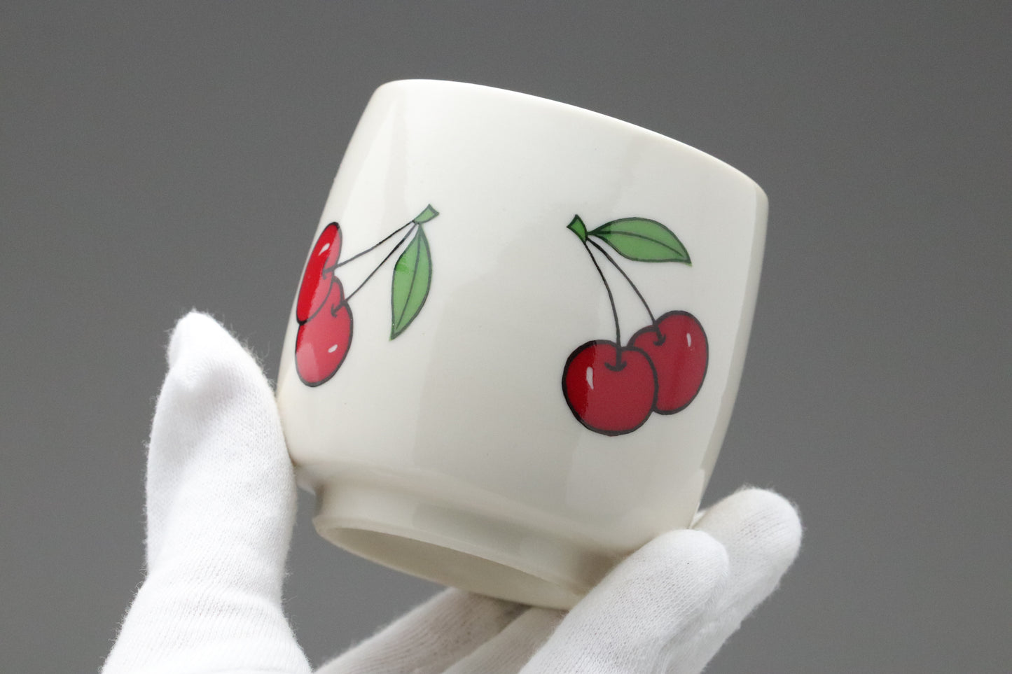 Japanese Tea Cup Set | Cherry Pattern | Yunomi | Set of 5 | Ceramic Pottery | Vintage Style | Kawaii | Retro | Kitchenware | Asian Tableware