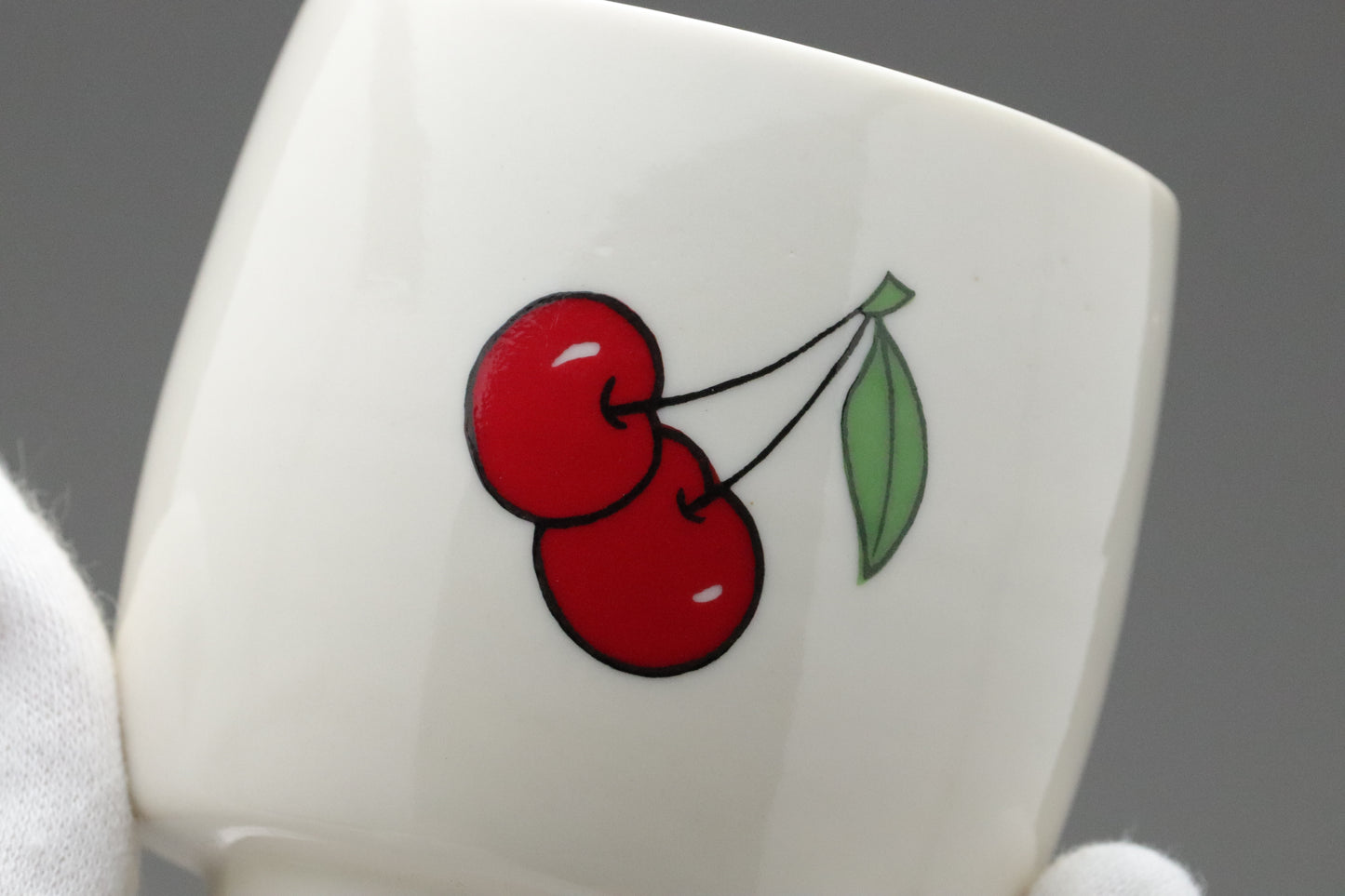Japanese Tea Cup Set | Cherry Pattern | Yunomi | Set of 5 | Ceramic Pottery | Vintage Style | Kawaii | Retro | Kitchenware | Asian Tableware