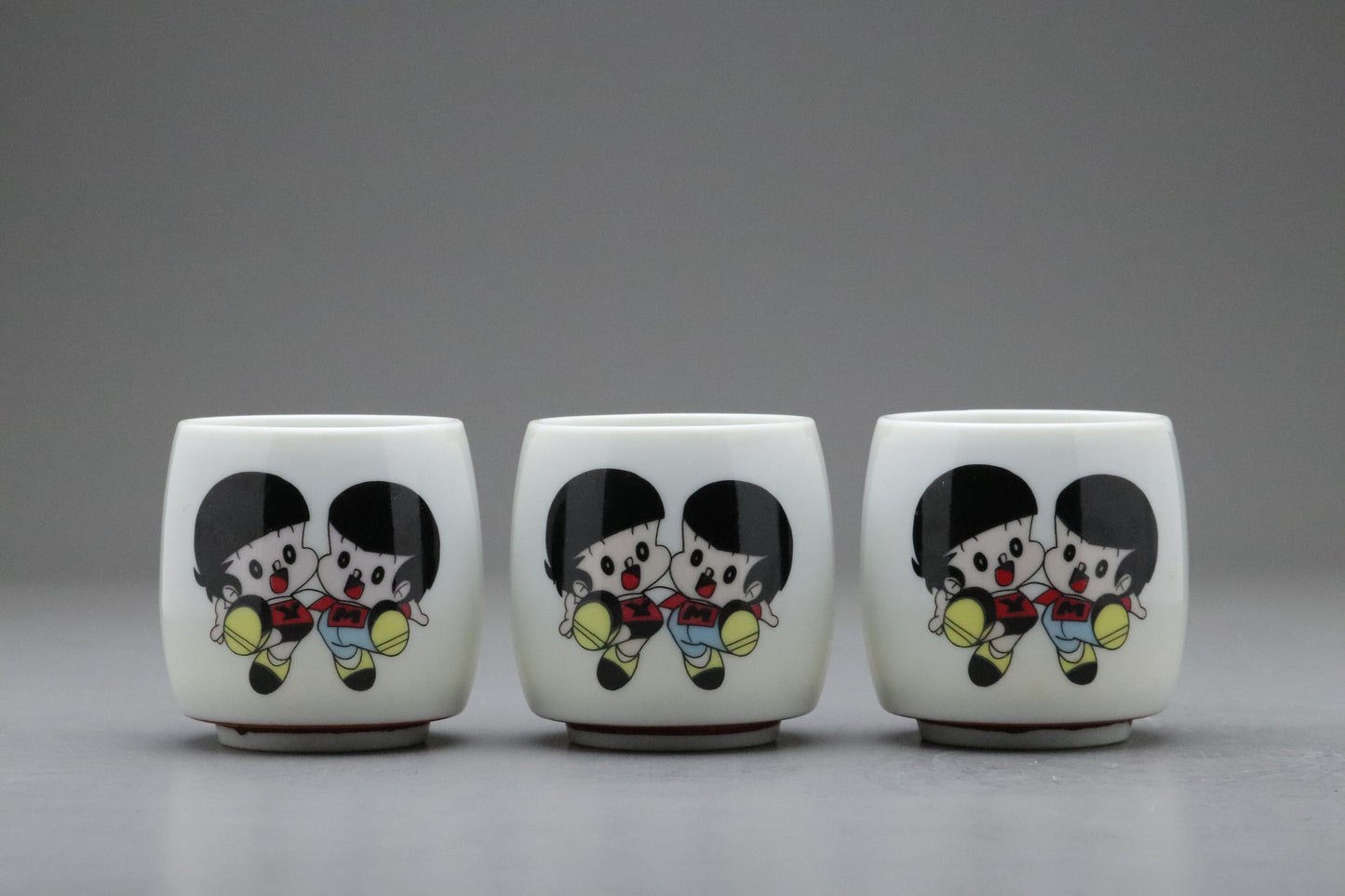 Vintage Yanmar | Yanbo Marbo | Set of 3 | Japanese Yunomi | Retro Advertising | Mascot | Porcelain | Showa Era | Collectible Pottery | Anime