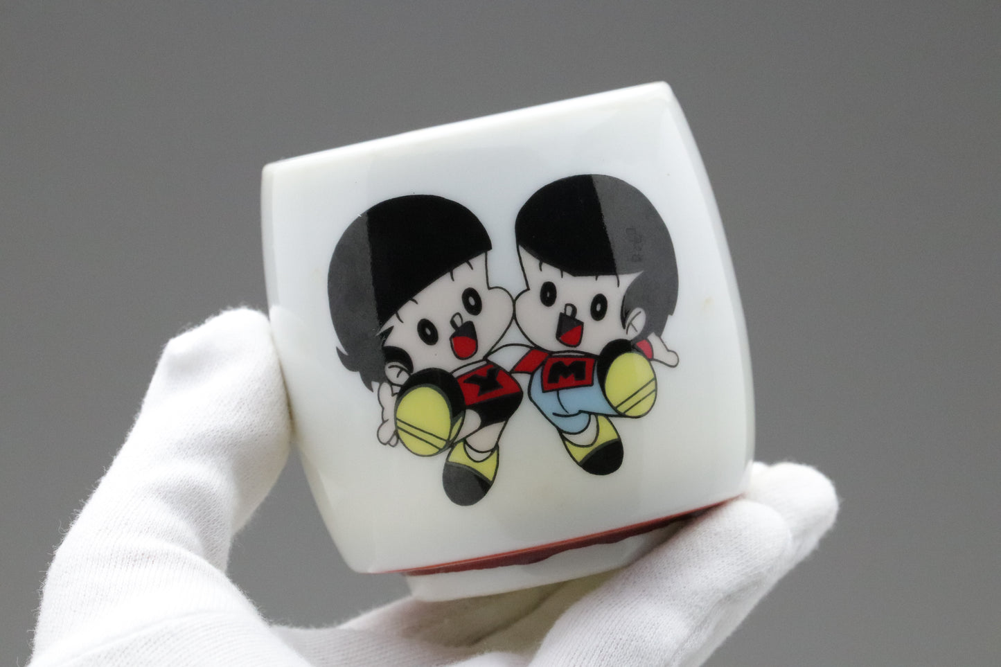 Vintage Yanmar | Yanbo Marbo | Set of 3 | Japanese Yunomi | Retro Advertising | Mascot | Porcelain | Showa Era | Collectible Pottery | Anime