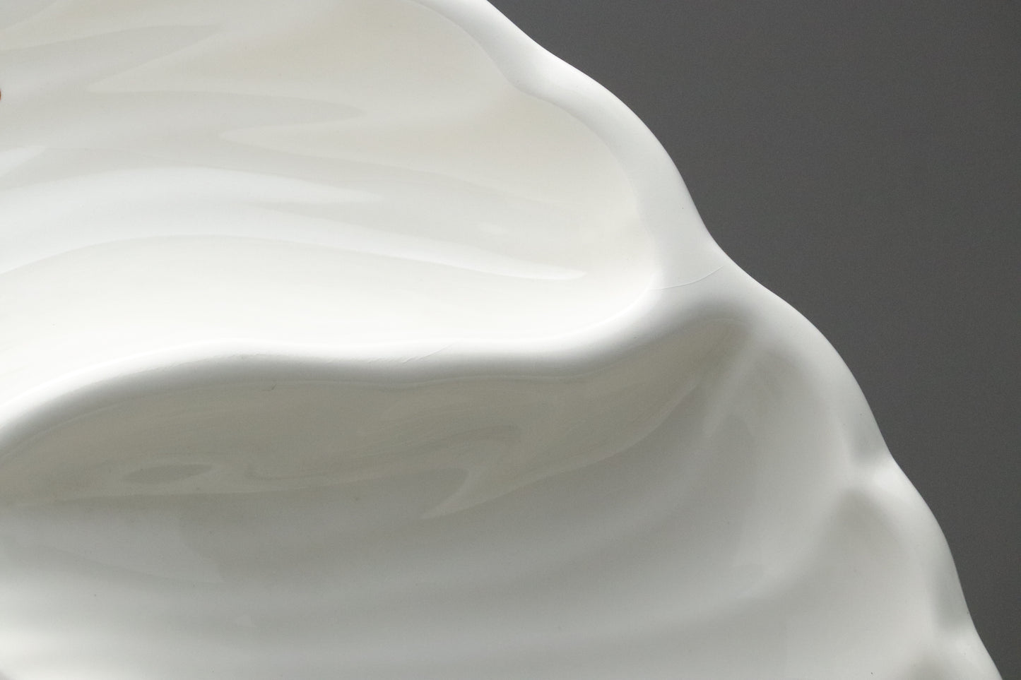 Hanagen Japan | Japanese Pottery | Hummingbird | Divided Serving Plate | Chip and Dip Tray | White Porcelain | Scalloped | Bow Ribbon Relief