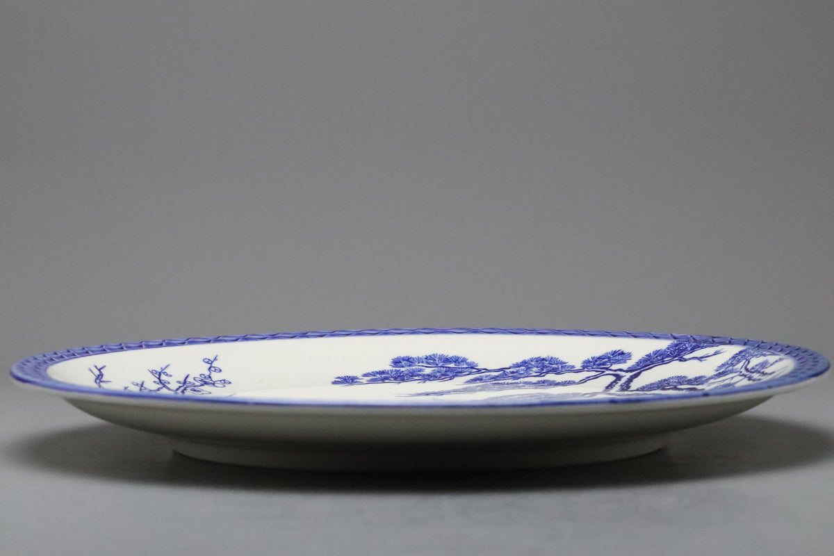 Japanese Blue and White Porcelain Plate | Hand Painted | Imperial Cart | Pine Bamboo Plum | Sometsuke | Goshoguruma |　Decorative Platter