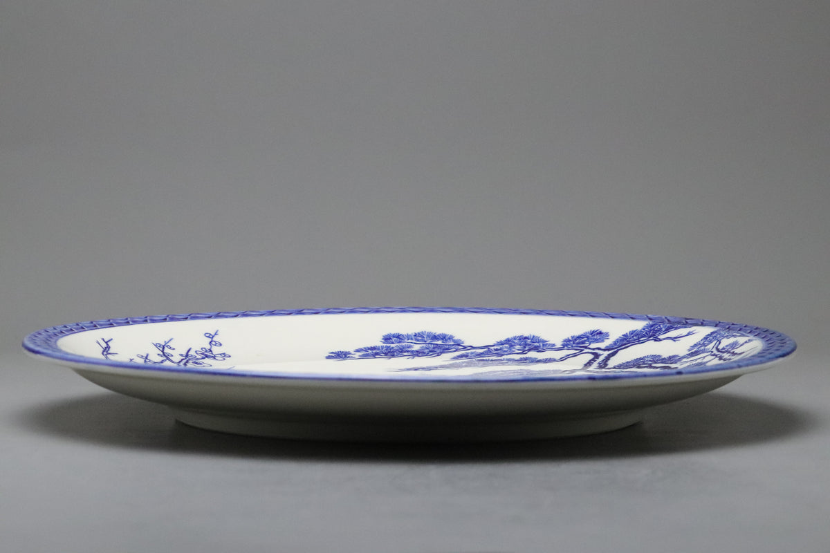 Japanese Blue and White Porcelain Plate | Hand Painted | Imperial Cart | Pine Bamboo Plum | Sometsuke | Goshoguruma |　Decorative Platter