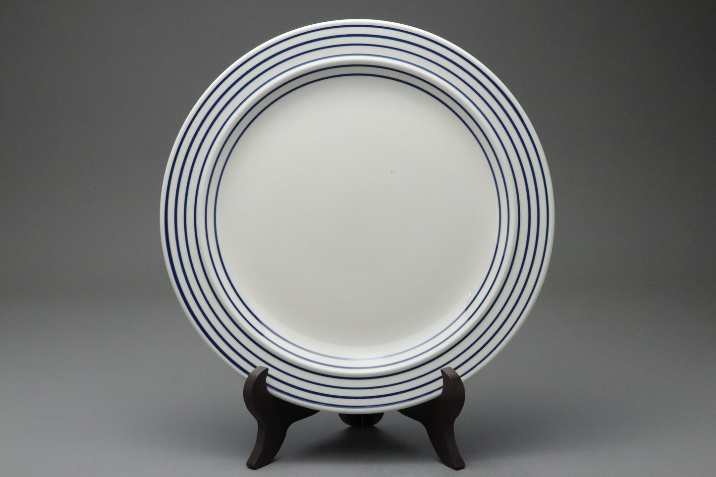 Ranmaru Contempo Blue | Japanese Stoneware | Dinner Plate | Mid Century Modern | Blue Striped Rim | Oven Proof | Vintage Kitchenware