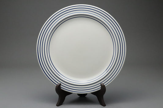 Ranmaru Contempo Blue | Japanese Stoneware | Dinner Plate | Mid Century Modern | Blue Striped Rim | Oven Proof | Vintage Kitchenware