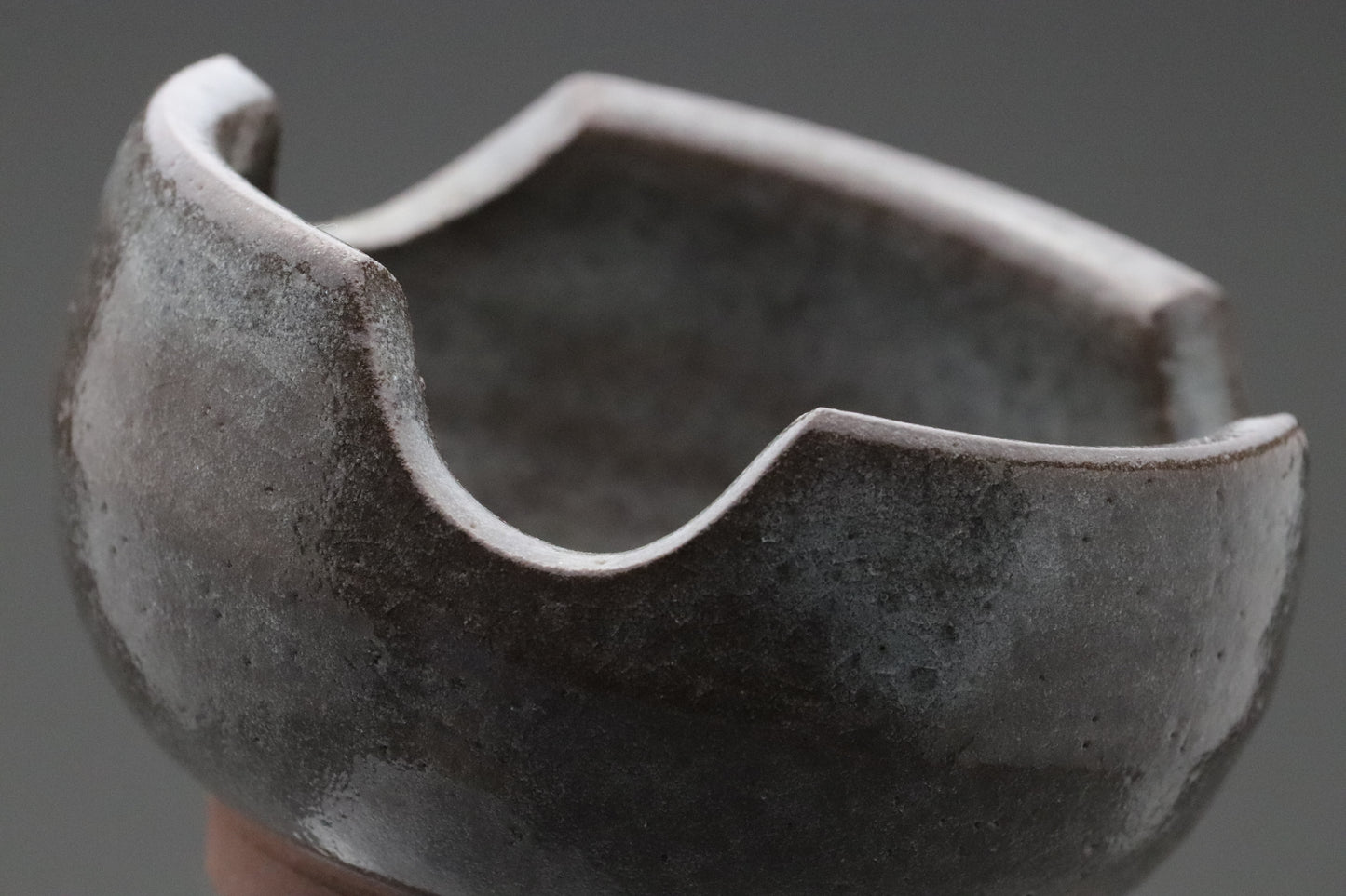 Japanese Pottery | Tea Bowl | Wabi Sabi | Minimalist Art | Dark Gray | Scalloped Rim | Hand Thrown | Ceramic Art | Zen Decor | Unique Shape