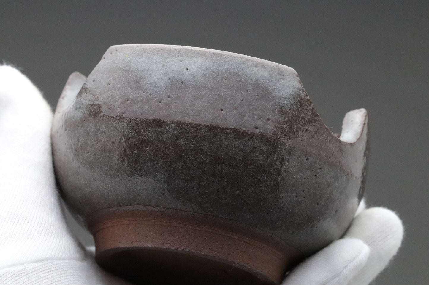 Japanese Pottery | Tea Bowl | Wabi Sabi | Minimalist Art | Dark Gray | Scalloped Rim | Hand Thrown | Ceramic Art | Zen Decor | Unique Shape