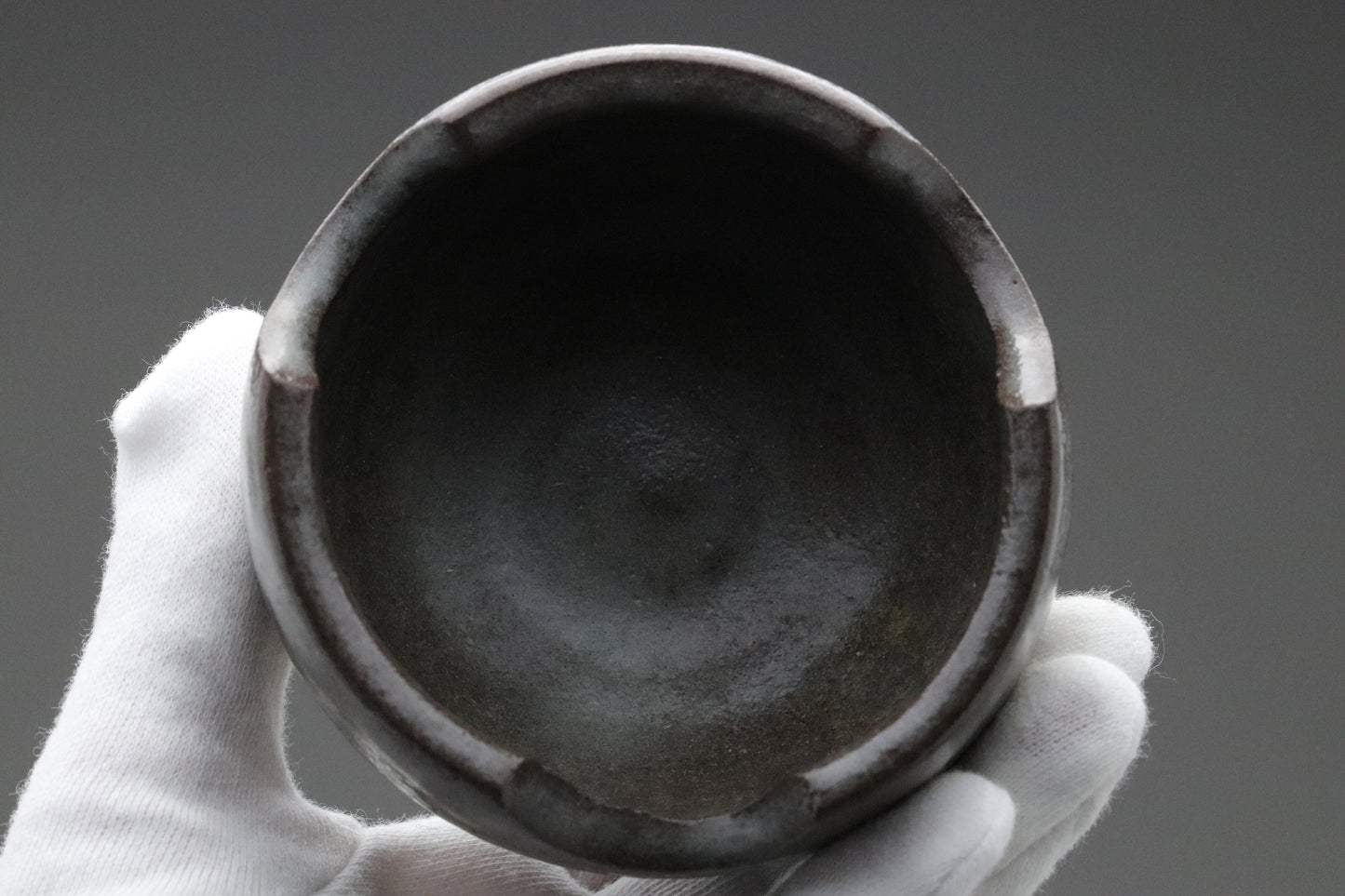 Japanese Pottery | Tea Bowl | Wabi Sabi | Minimalist Art | Dark Gray | Scalloped Rim | Hand Thrown | Ceramic Art | Zen Decor | Unique Shape