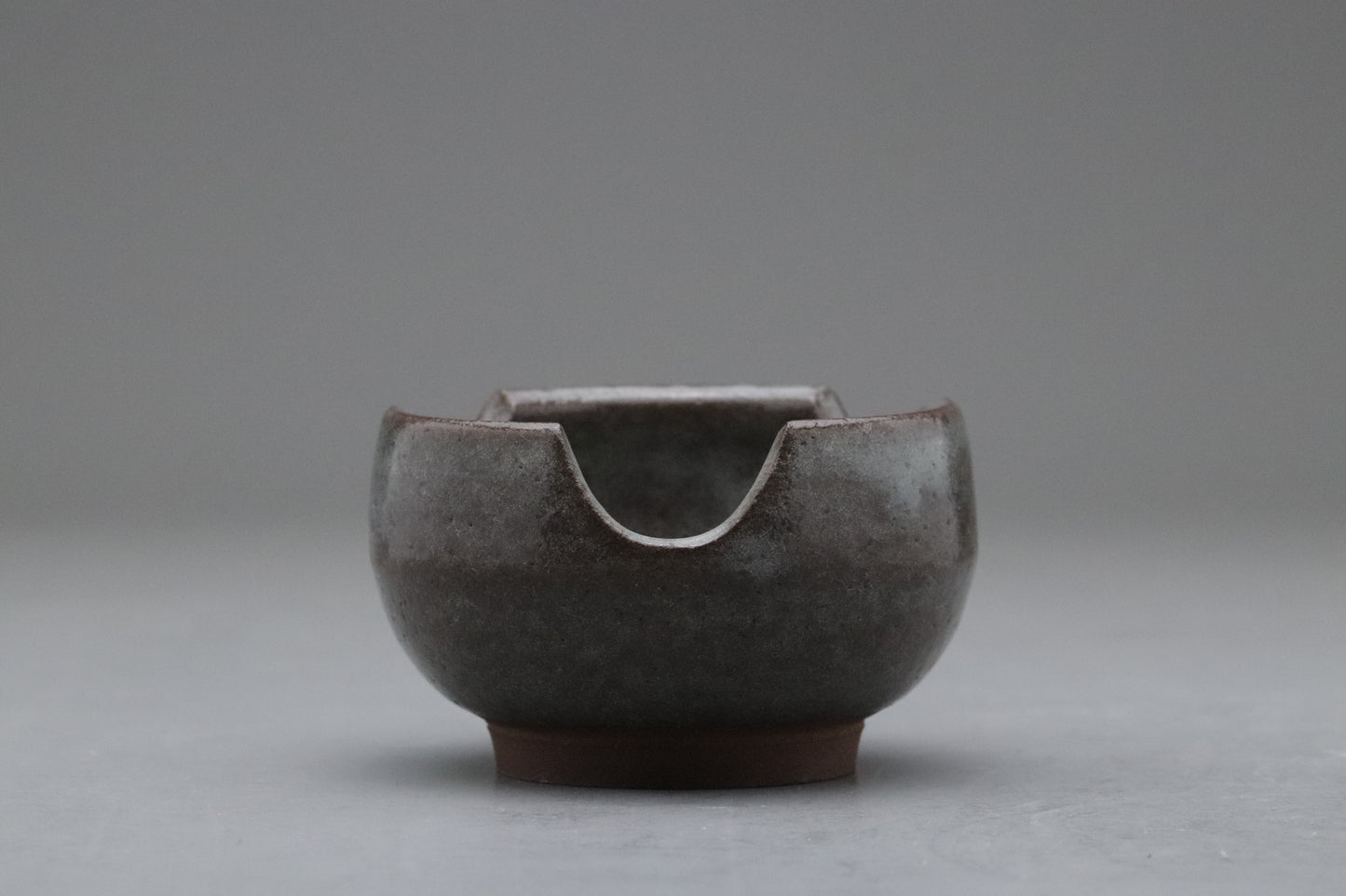 Japanese Pottery | Tea Bowl | Wabi Sabi | Minimalist Art | Dark Gray | Scalloped Rim | Hand Thrown | Ceramic Art | Zen Decor | Unique Shape