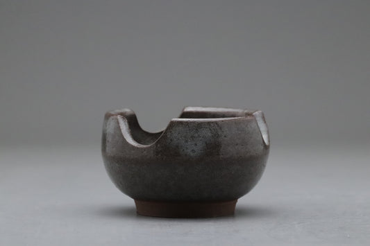 Japanese Pottery | Tea Bowl | Wabi Sabi | Minimalist Art | Dark Gray | Scalloped Rim | Hand Thrown | Ceramic Art | Zen Decor | Unique Shape
