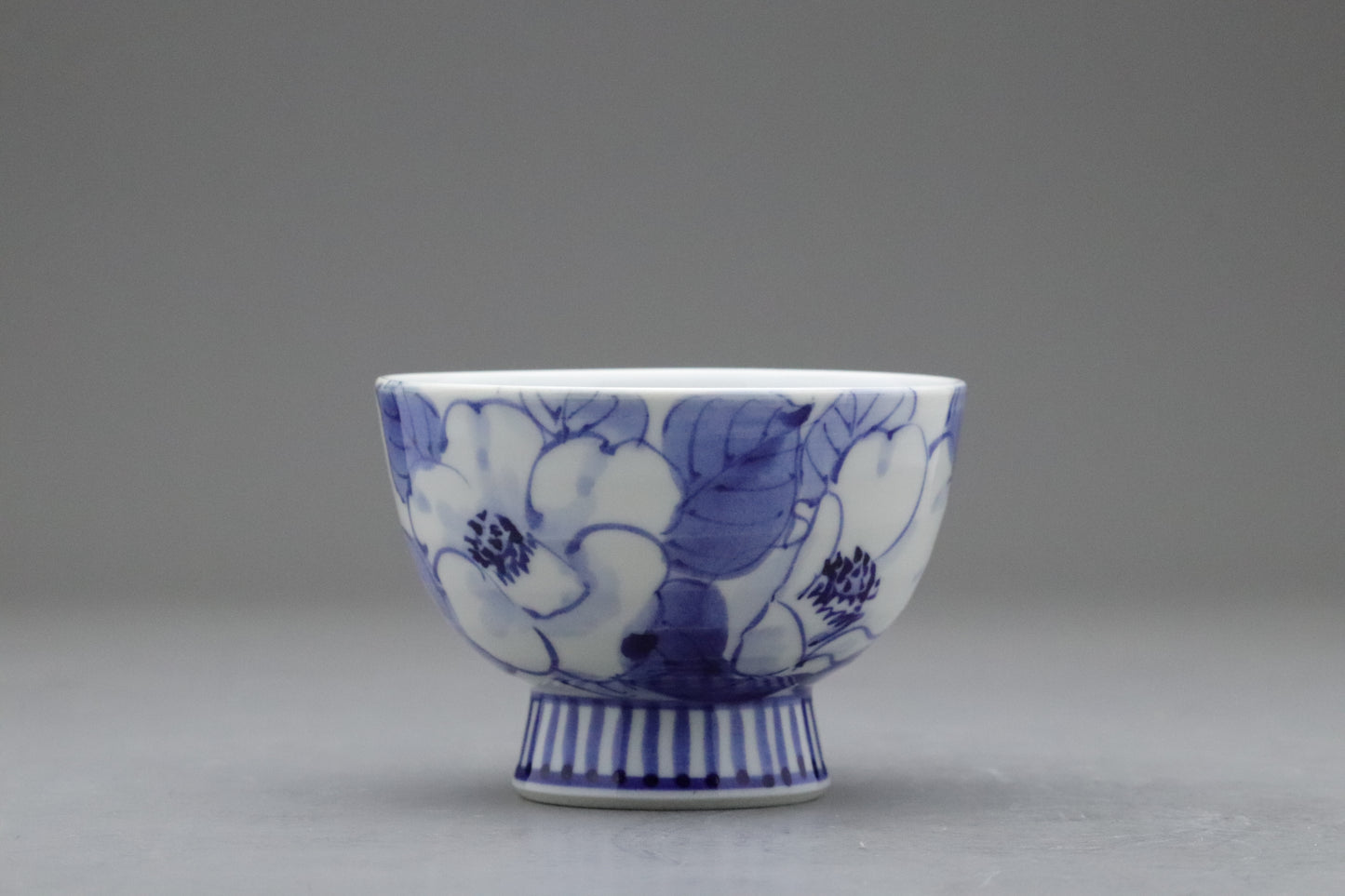 Japanese Kutani Porcelain | Tea Cup Set of 5 | Large Serving Bowl | Blue and White | Camellia | Handpainted Vintage Pottery | Porcelain Sets