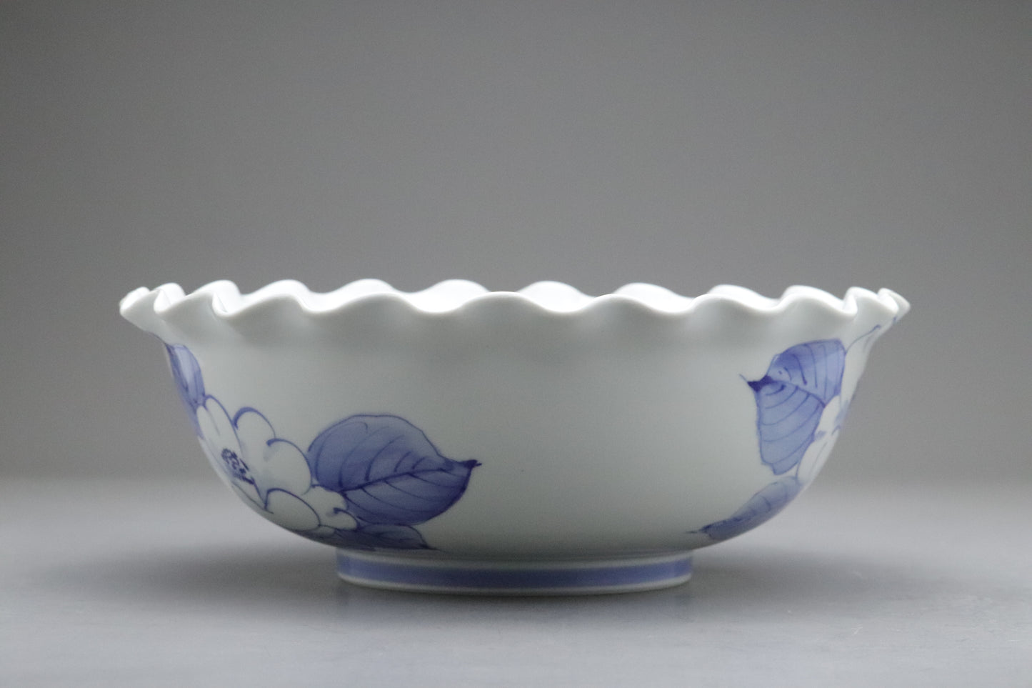 Japanese Kutani Porcelain | Tea Cup Set of 5 | Large Serving Bowl | Blue and White | Camellia | Handpainted Vintage Pottery | Porcelain Sets