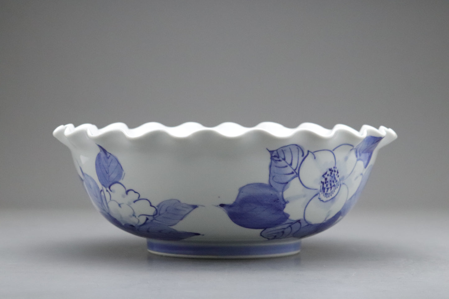 Japanese Kutani Porcelain | Tea Cup Set of 5 | Large Serving Bowl | Blue and White | Camellia | Handpainted Vintage Pottery | Porcelain Sets
