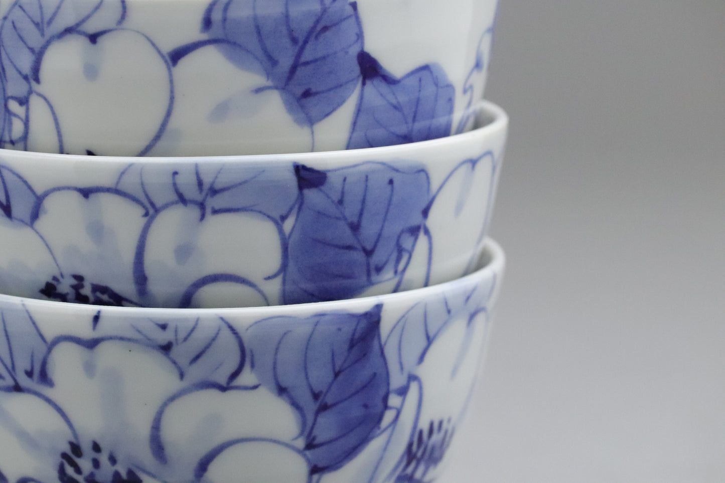 Japanese Kutani Porcelain | Tea Cup Set of 5 | Large Serving Bowl | Blue and White | Camellia | Handpainted Vintage Pottery | Porcelain Sets