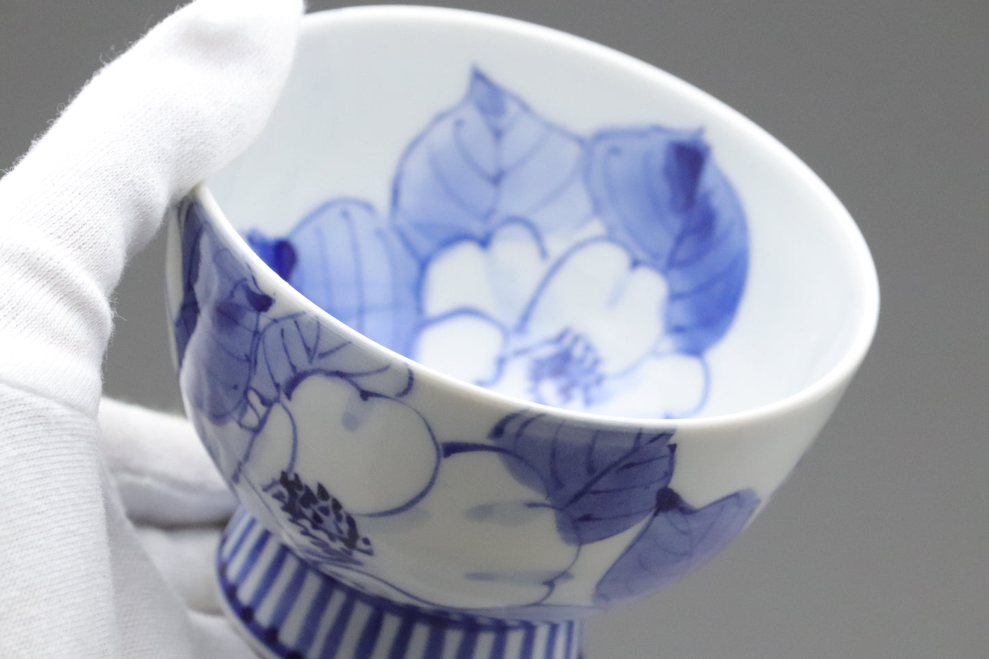 Japanese Kutani Porcelain | Tea Cup Set of 5 | Large Serving Bowl | Blue and White | Camellia | Handpainted Vintage Pottery | Porcelain Sets