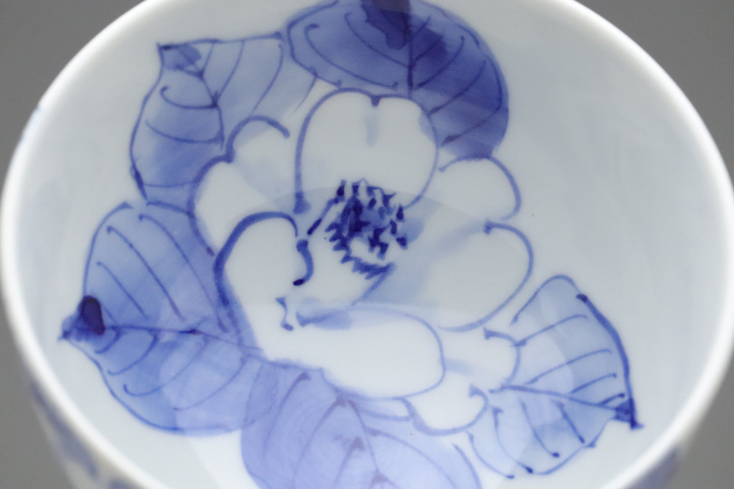 Japanese Kutani Porcelain | Tea Cup Set of 5 | Large Serving Bowl | Blue and White | Camellia | Handpainted Vintage Pottery | Porcelain Sets