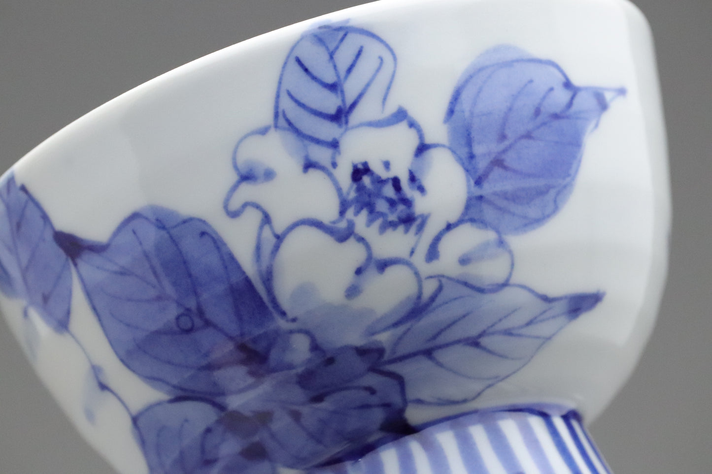 Japanese Kutani Porcelain | Tea Cup Set of 5 | Large Serving Bowl | Blue and White | Camellia | Handpainted Vintage Pottery | Porcelain Sets