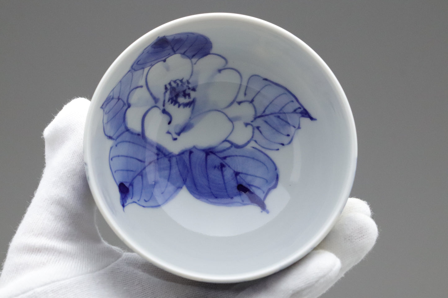 Japanese Kutani Porcelain | Tea Cup Set of 5 | Large Serving Bowl | Blue and White | Camellia | Handpainted Vintage Pottery | Porcelain Sets