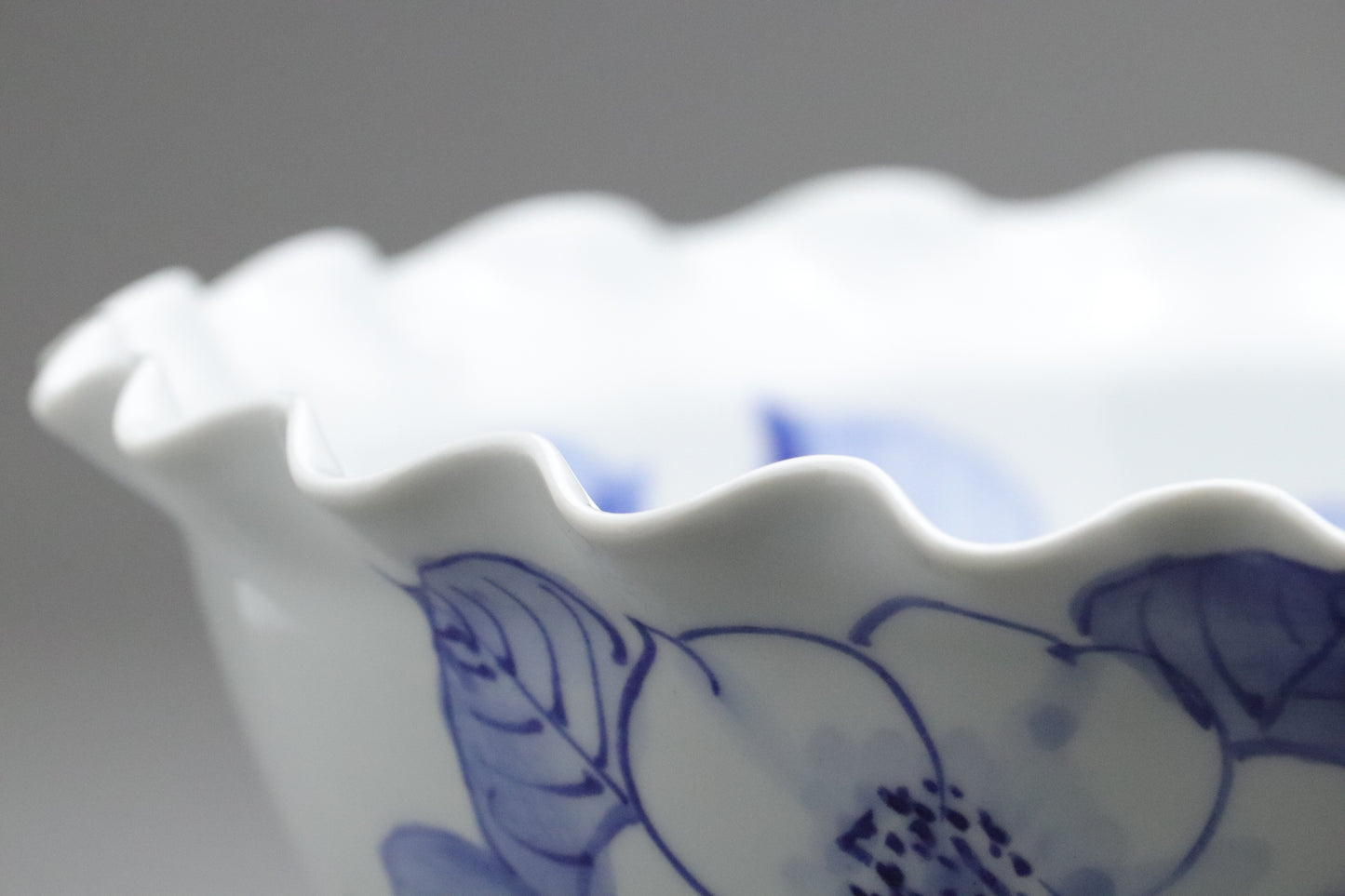 Japanese Kutani Porcelain | Tea Cup Set of 5 | Large Serving Bowl | Blue and White | Camellia | Handpainted Vintage Pottery | Porcelain Sets