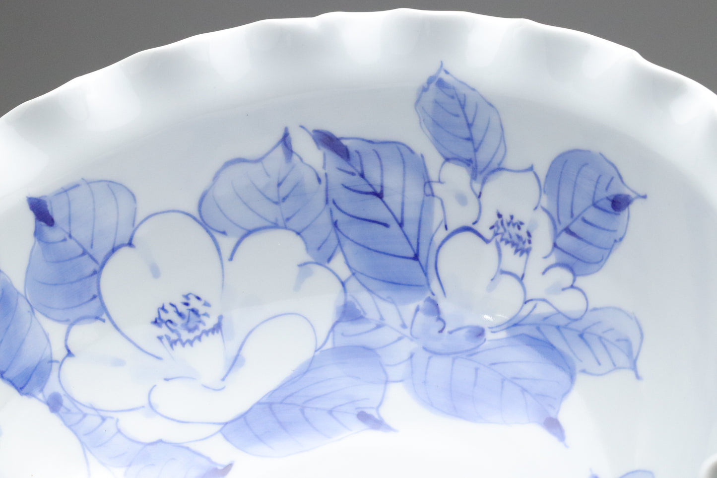Japanese Kutani Porcelain | Tea Cup Set of 5 | Large Serving Bowl | Blue and White | Camellia | Handpainted Vintage Pottery | Porcelain Sets