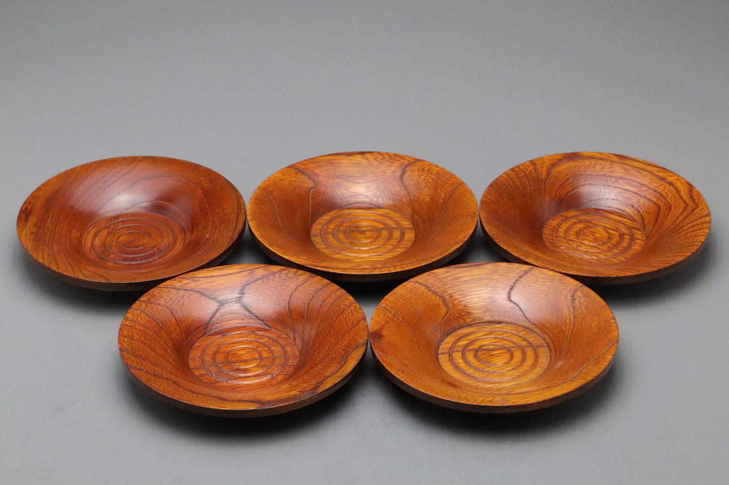 Japanese Wood Coasters | Set of 5 | Tea Saucers | Zelkova | Handcrafted | Natural Grain | Wabi Sabi | Zen Decor | Traditional | Rustic Style