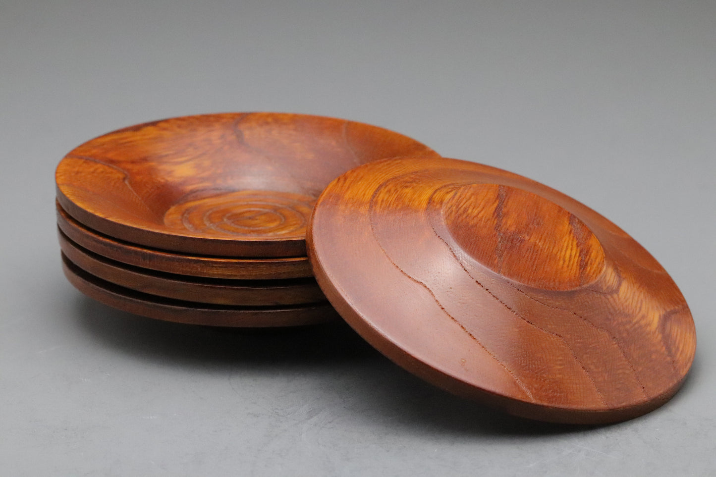 Japanese Wood Coasters | Set of 5 | Tea Saucers | Zelkova | Handcrafted | Natural Grain | Wabi Sabi | Zen Decor | Traditional | Rustic Style