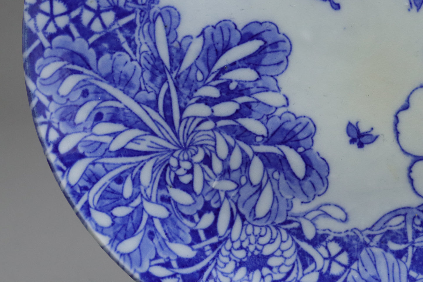 Japanese Imari Plate | Blue and White Porcelain | Large Charger | Hydrangea Chrysanthemum Peony | Hand Painted | Sometsuke | Japan Art