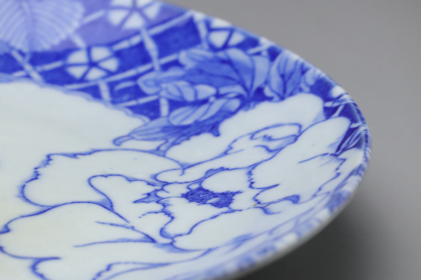 Japanese Imari Plate | Blue and White Porcelain | Large Charger | Hydrangea Chrysanthemum Peony | Hand Painted | Sometsuke | Japan Art