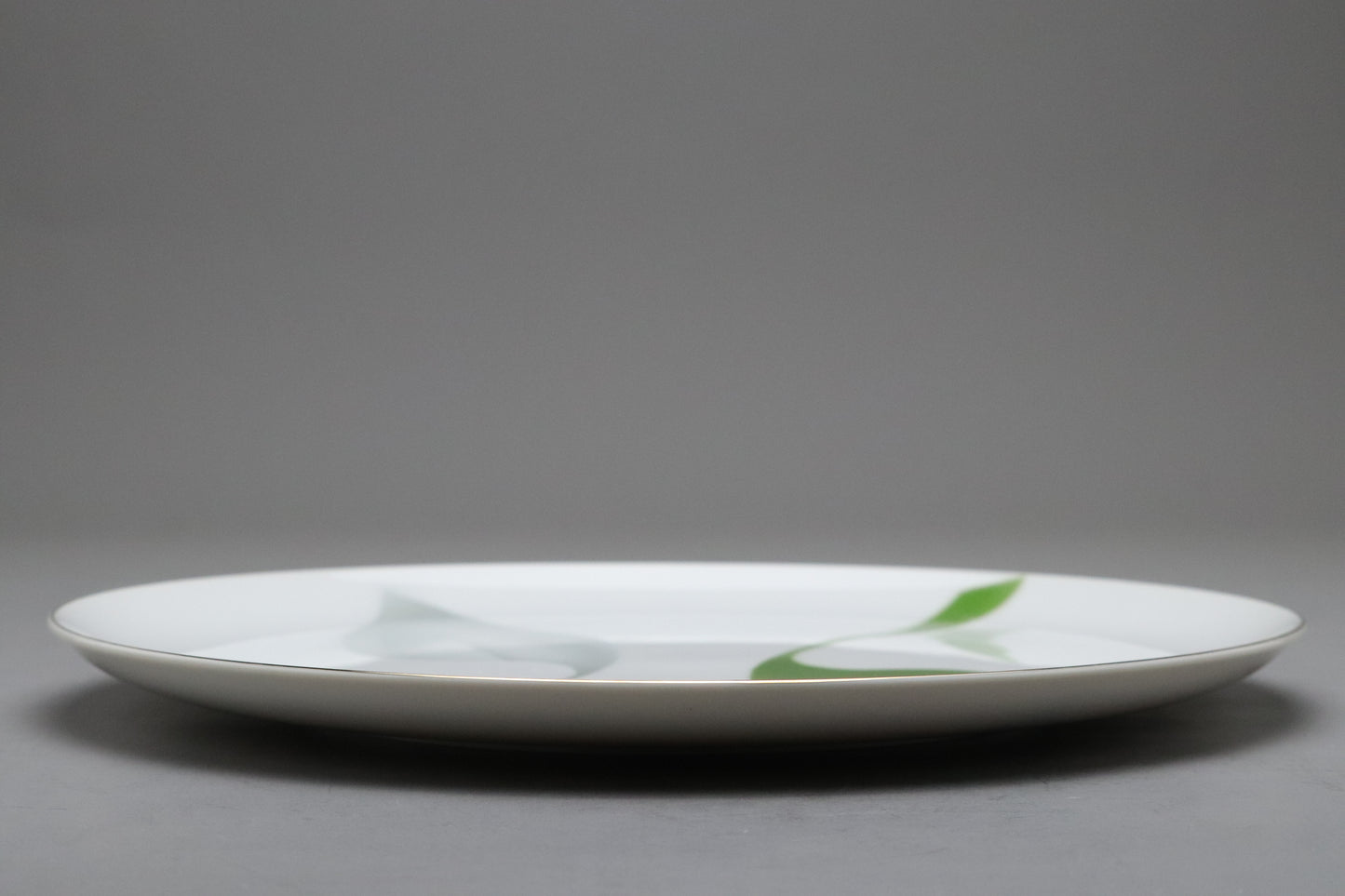 Japanese Vintage Porcelain Plate | Modern Green Leaf Charger | Gold Rim Large Platter | Mid Century Serving Dish | Kitchen Dinnerware Art