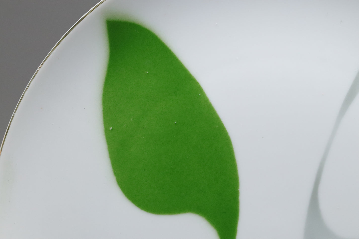 Japanese Vintage Porcelain Plate | Modern Green Leaf Charger | Gold Rim Large Platter | Mid Century Serving Dish | Kitchen Dinnerware Art