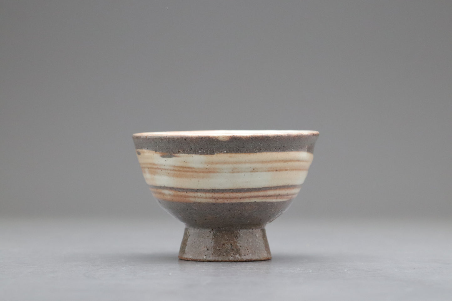Japanese Pottery Bowls Set of 3 | Matcha Bowls Small | Vintage Wabi Sabi High Footed  | Striped Ceramics | Tea Ceremony Cups | Earthy Brown