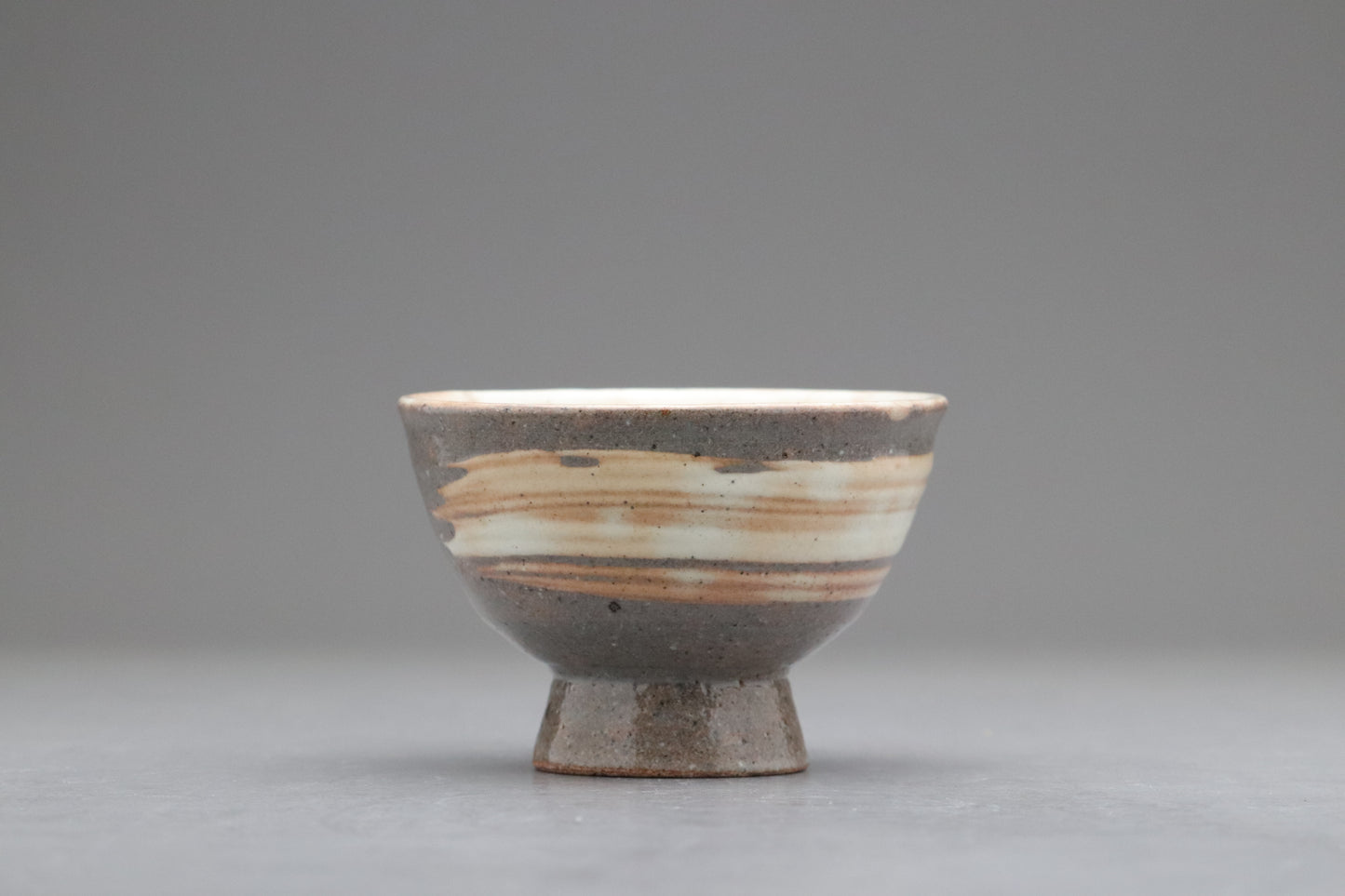 Japanese Pottery Bowls Set of 3 | Matcha Bowls Small | Vintage Wabi Sabi High Footed  | Striped Ceramics | Tea Ceremony Cups | Earthy Brown