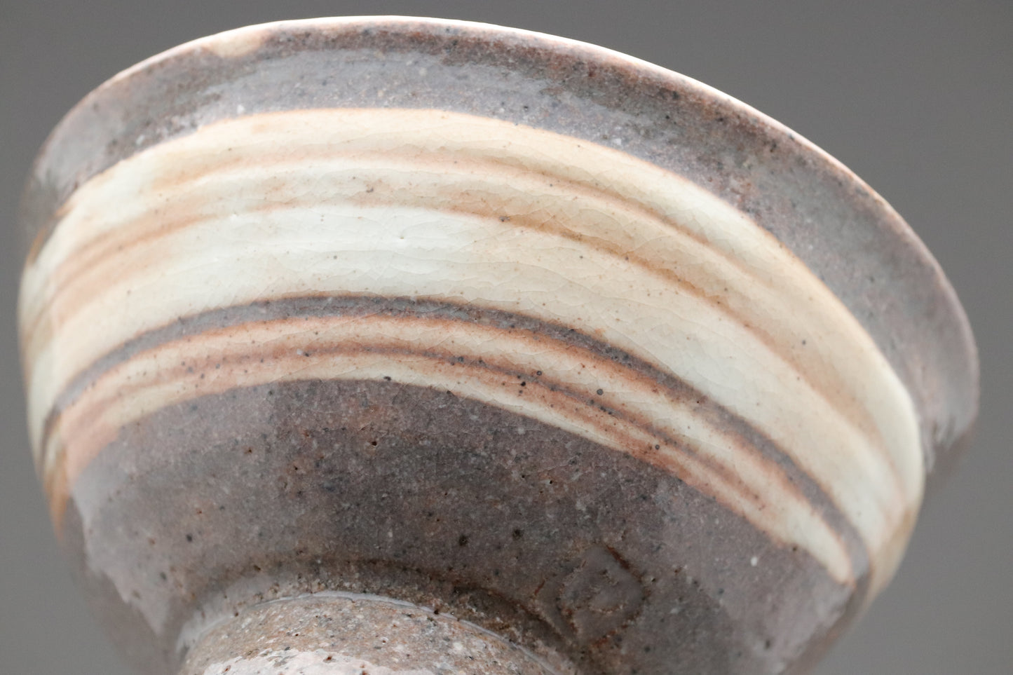 Japanese Pottery Bowls Set of 3 | Matcha Bowls Small | Vintage Wabi Sabi High Footed  | Striped Ceramics | Tea Ceremony Cups | Earthy Brown
