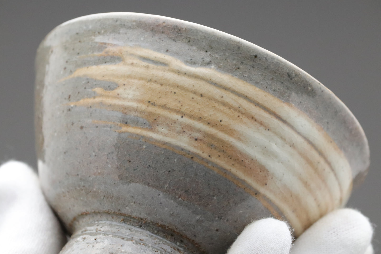 Japanese Pottery Bowls Set of 3 | Matcha Bowls Small | Vintage Wabi Sabi High Footed  | Striped Ceramics | Tea Ceremony Cups | Earthy Brown