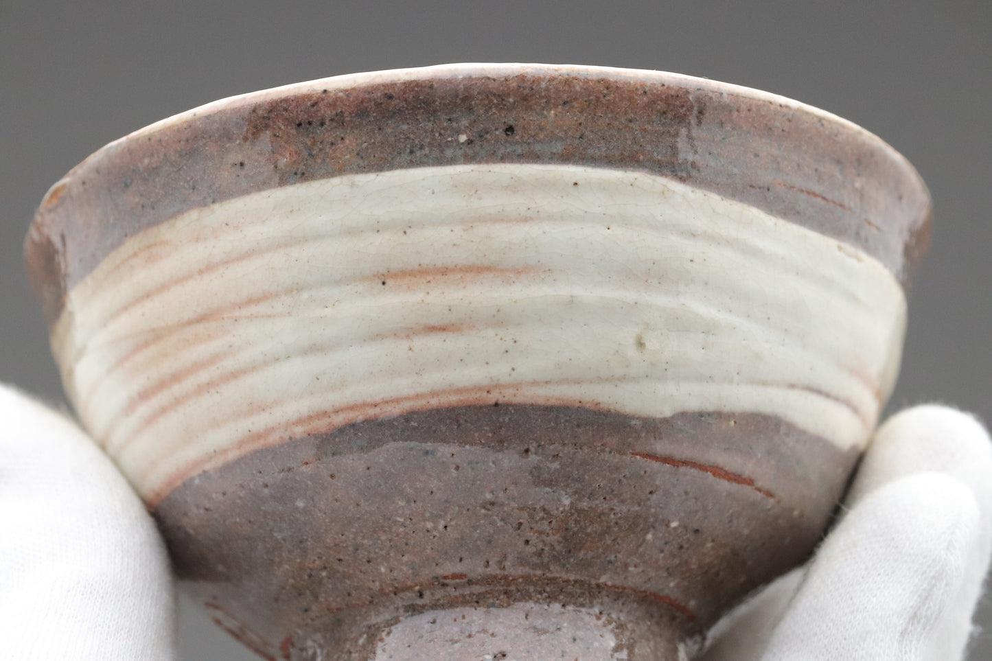 Japanese Pottery Bowls Set of 3 | Matcha Bowls Small | Vintage Wabi Sabi High Footed  | Striped Ceramics | Tea Ceremony Cups | Earthy Brown
