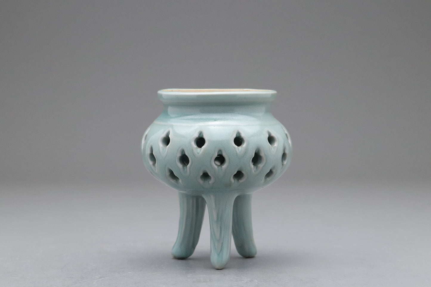Celadon Incense Burner | Tripod Koro | Japanese Porcelain | Pierced Pottery | Green Asian Antique | Home Decor | Meditatoion Insert Catcher