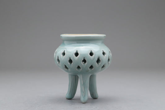 Celadon Incense Burner | Tripod Koro | Japanese Porcelain | Pierced Pottery | Green Asian Antique | Home Decor | Meditatoion Insert Catcher