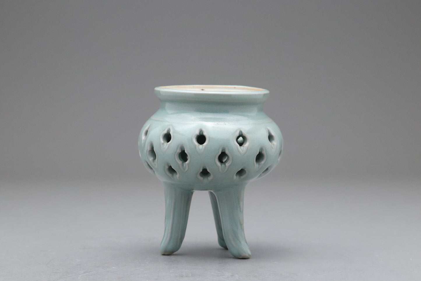 Celadon Incense Burner | Tripod Koro | Japanese Porcelain | Pierced Pottery | Green Asian Antique | Home Decor | Meditatoion Insert Catcher