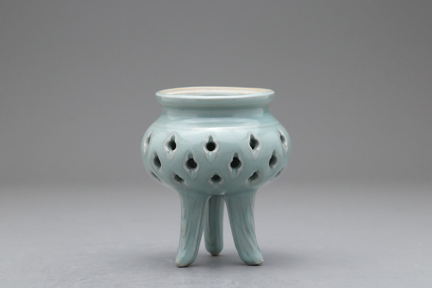 Celadon Incense Burner | Tripod Koro | Japanese Porcelain | Pierced Pottery | Green Asian Antique | Home Decor | Meditatoion Insert Catcher