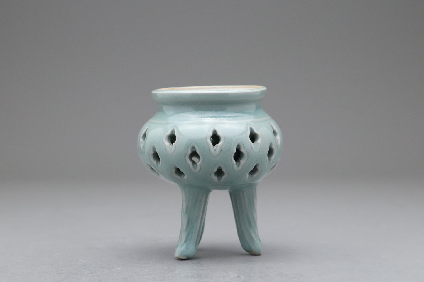 Celadon Incense Burner | Tripod Koro | Japanese Porcelain | Pierced Pottery | Green Asian Antique | Home Decor | Meditatoion Insert Catcher