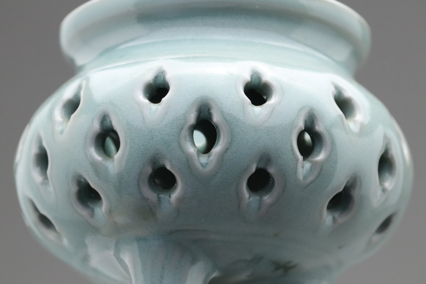 Celadon Incense Burner | Tripod Koro | Japanese Porcelain | Pierced Pottery | Green Asian Antique | Home Decor | Meditatoion Insert Catcher