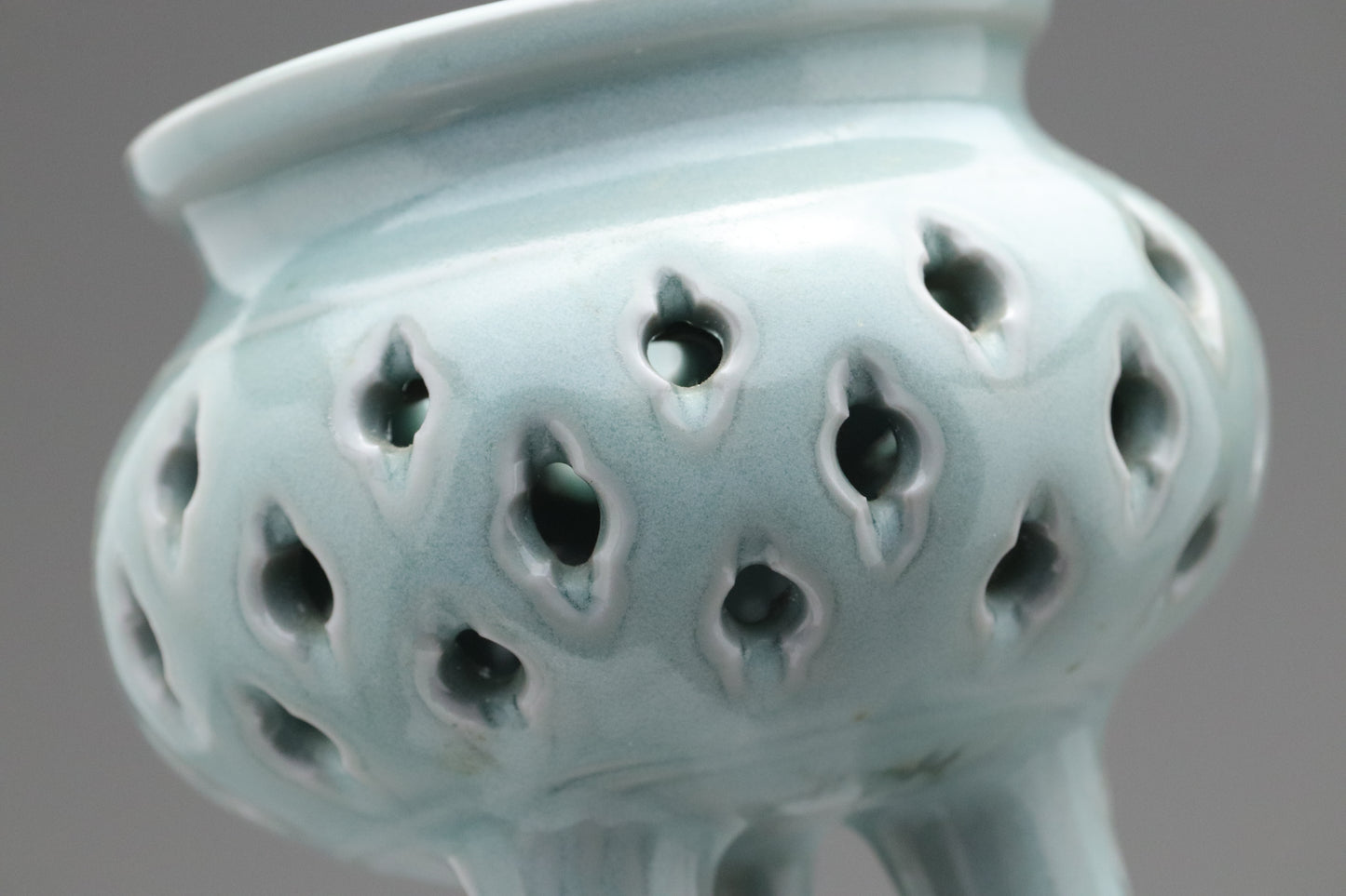 Celadon Incense Burner | Tripod Koro | Japanese Porcelain | Pierced Pottery | Green Asian Antique | Home Decor | Meditatoion Insert Catcher