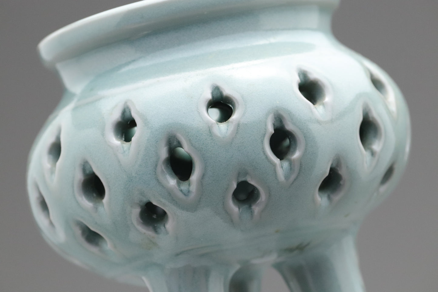 Celadon Incense Burner | Tripod Koro | Japanese Porcelain | Pierced Pottery | Green Asian Antique | Home Decor | Meditatoion Insert Catcher