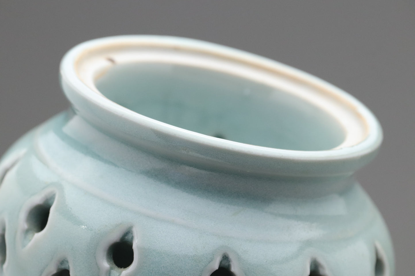 Celadon Incense Burner | Tripod Koro | Japanese Porcelain | Pierced Pottery | Green Asian Antique | Home Decor | Meditatoion Insert Catcher