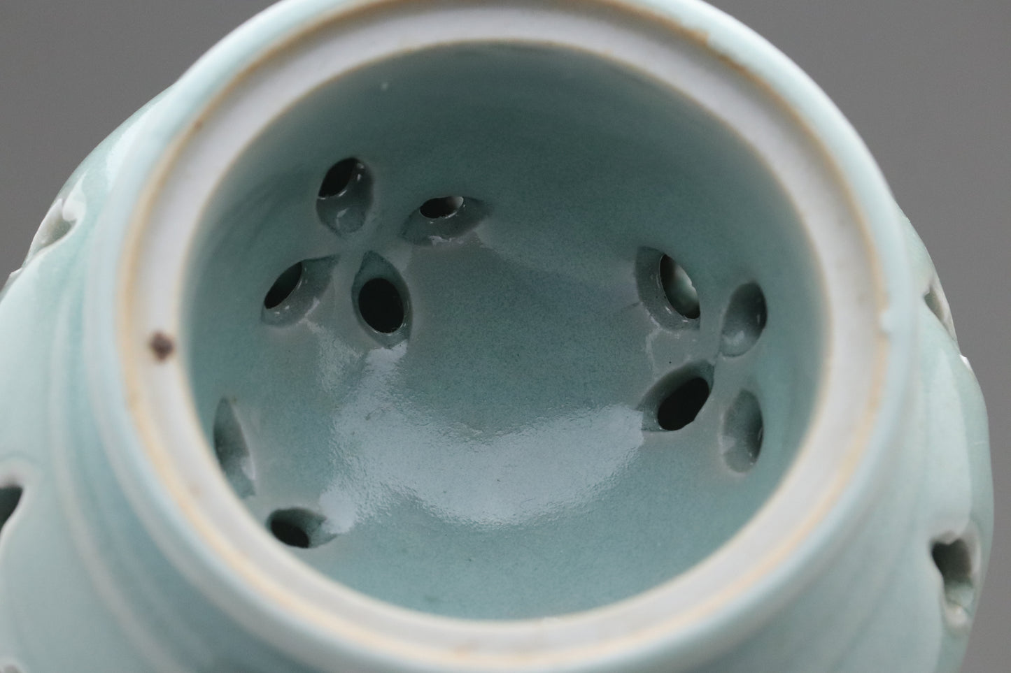 Celadon Incense Burner | Tripod Koro | Japanese Porcelain | Pierced Pottery | Green Asian Antique | Home Decor | Meditatoion Insert Catcher