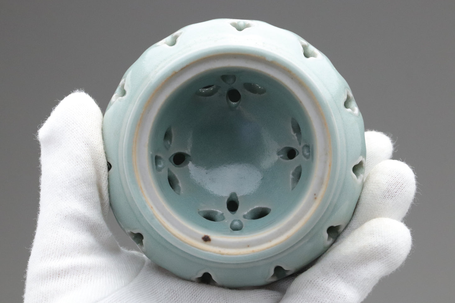 Celadon Incense Burner | Tripod Koro | Japanese Porcelain | Pierced Pottery | Green Asian Antique | Home Decor | Meditatoion Insert Catcher