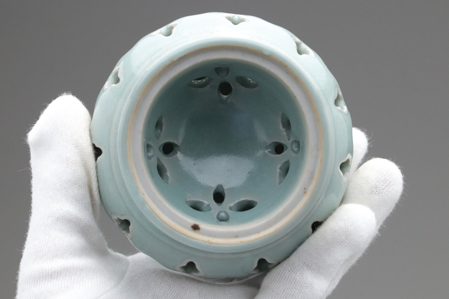 Celadon Incense Burner | Tripod Koro | Japanese Porcelain | Pierced Pottery | Green Asian Antique | Home Decor | Meditatoion Insert Catcher