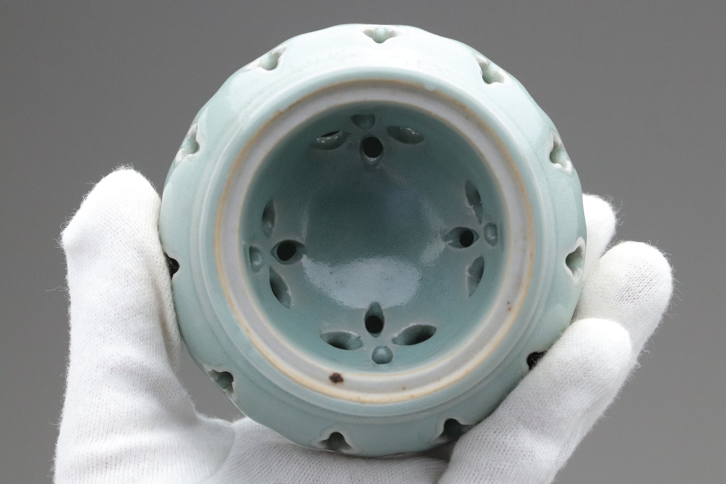 Celadon Incense Burner | Tripod Koro | Japanese Porcelain | Pierced Pottery | Green Asian Antique | Home Decor | Meditatoion Insert Catcher