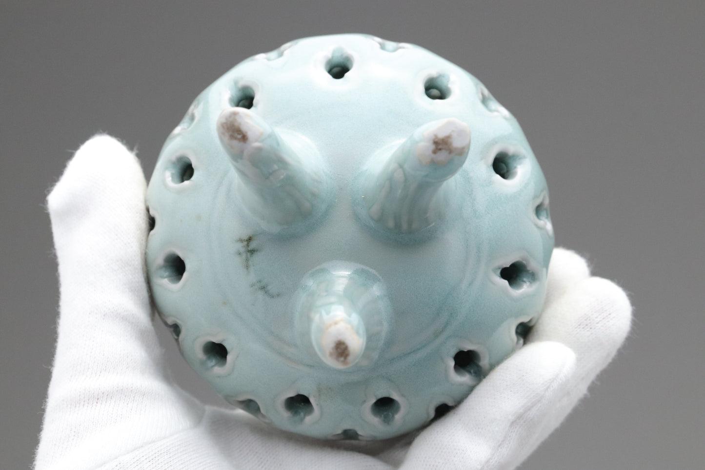Celadon Incense Burner | Tripod Koro | Japanese Porcelain | Pierced Pottery | Green Asian Antique | Home Decor | Meditatoion Insert Catcher