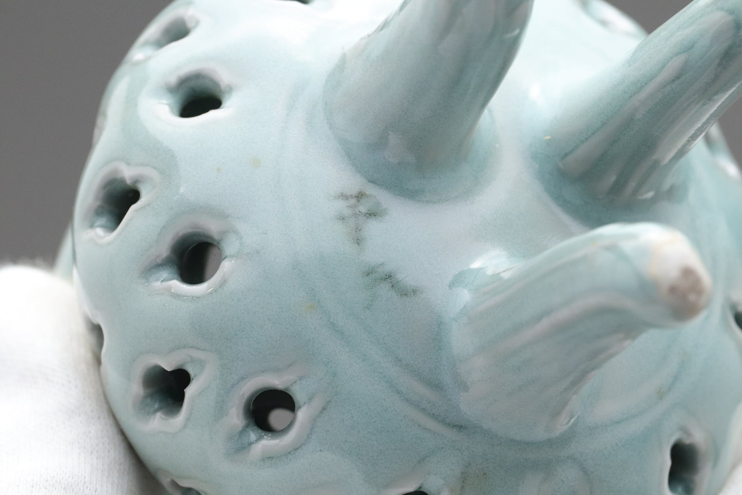 Celadon Incense Burner | Tripod Koro | Japanese Porcelain | Pierced Pottery | Green Asian Antique | Home Decor | Meditatoion Insert Catcher